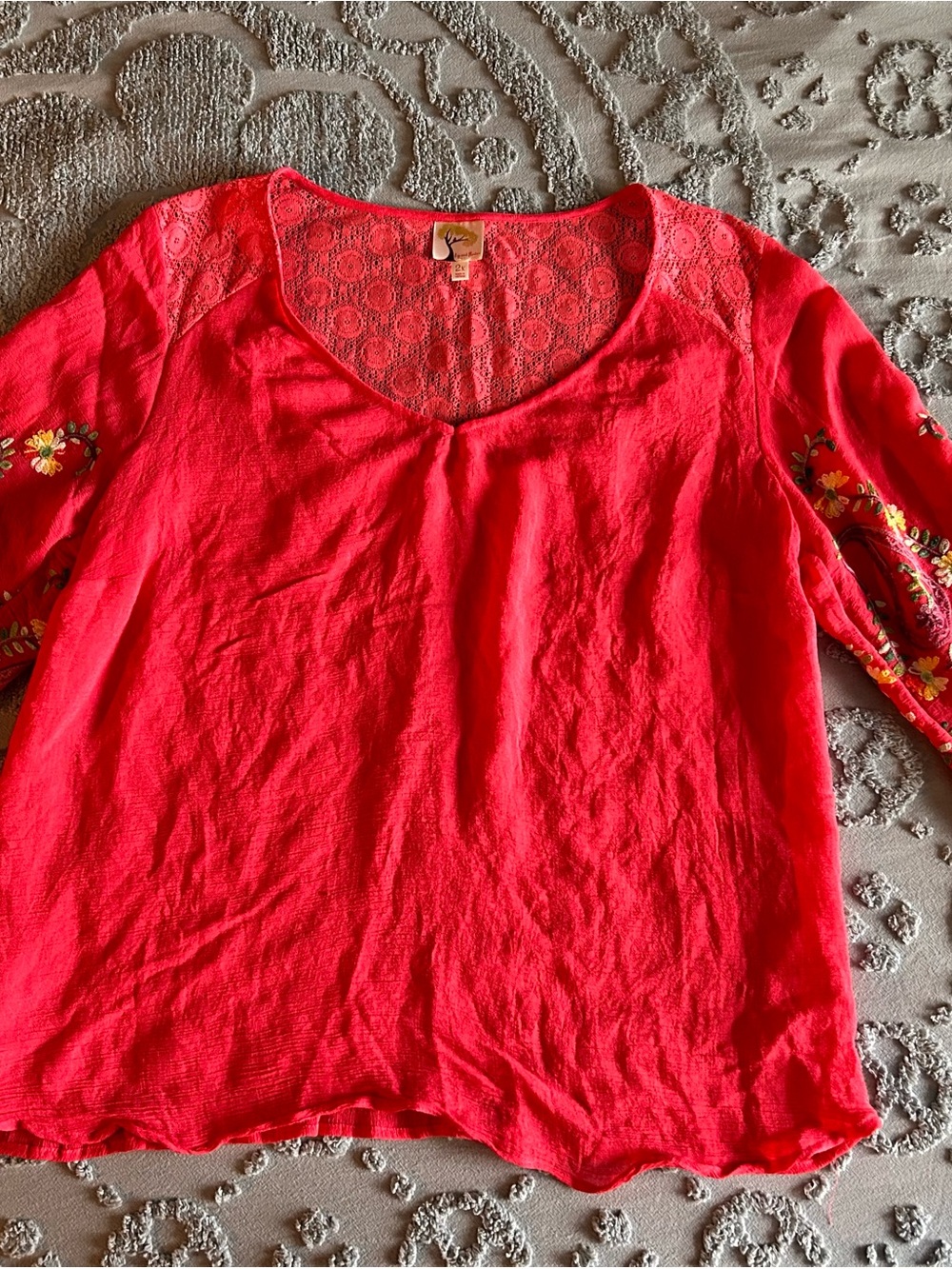 fig and flower Coral-Red Embroidered Womenβs Tunic